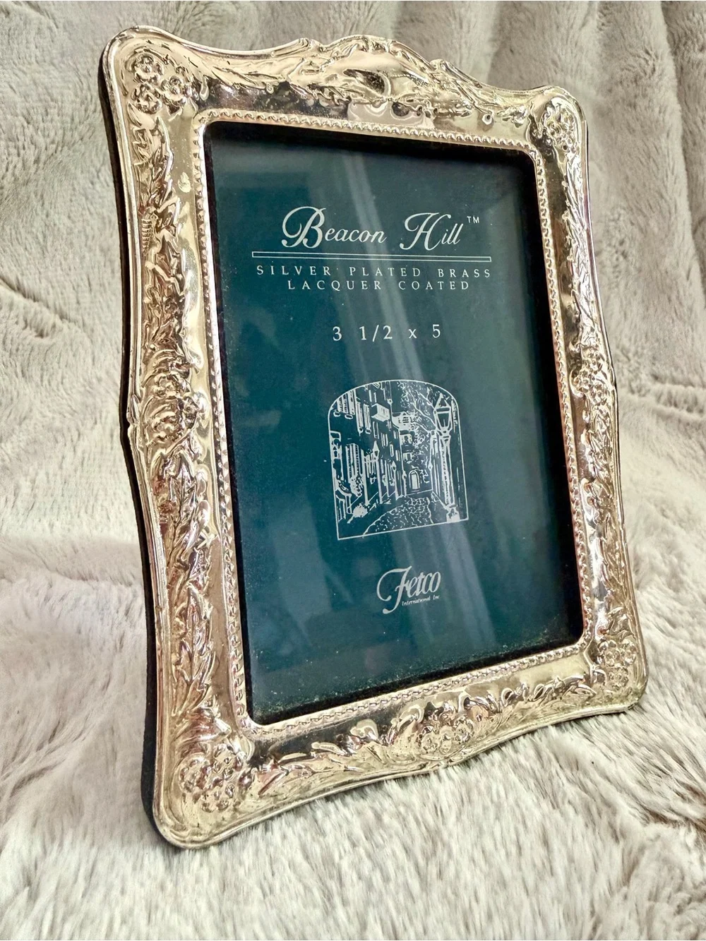 Fetco Silver Plated Brass Ornate Embossed Picture Frame 3.5x5”